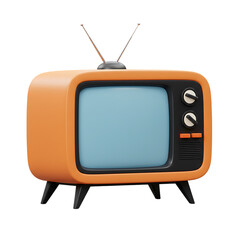 Retro orange television set with antenna isolated on transparent background