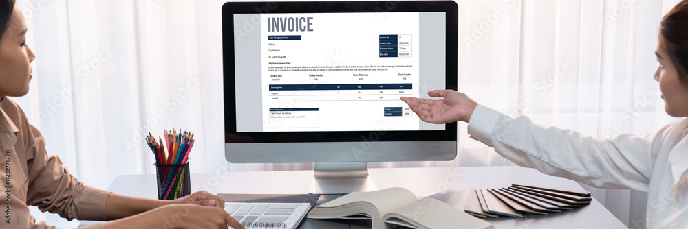 Poster invoice on computer screen from accounting application. computer program for financial and budget of