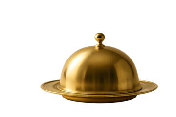 Elegant golden tray with dome on transparent background