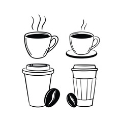 coffee cups and beans icons Collection of coffee related items