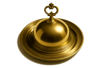 Antique golden tray with dome on transparent background