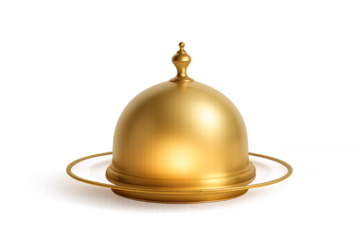 Golden dome on elegant serving tray on transparent background