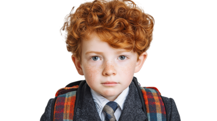 Redhead School Kid with Backpack on Transparent Field