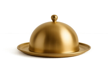 Golden cloche tray with smooth dome lid, transparent background