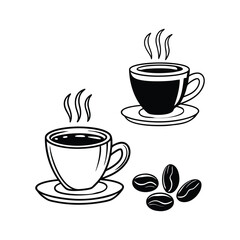 coffee cups and beans icons Collection of coffee related items