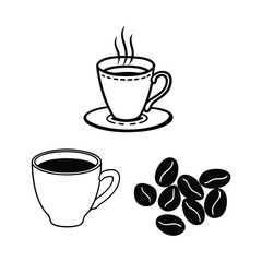 coffee cups and beans icons Collection of coffee related items