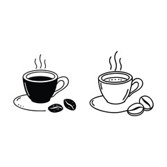 coffee cups and beans icons Collection of coffee related items