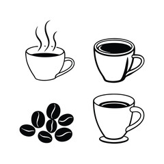 coffee cups and beans icons Collection of coffee related items
