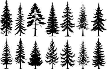 Obraz premium Tree Pine, Fir & Deciduous Tree Icons vector bundle