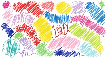 Abstract multicolored scribble lines on white background, vibrant and playful design element