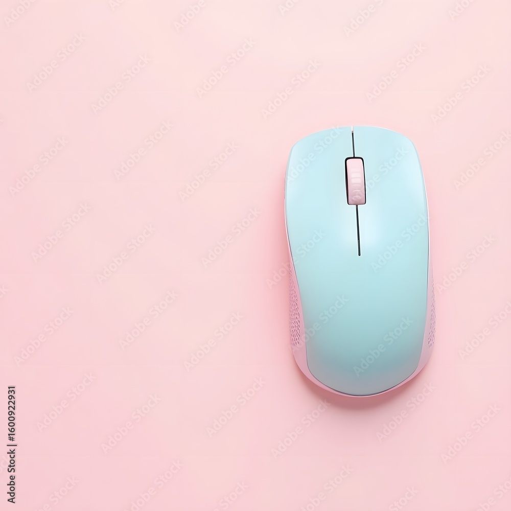 Fototapete Red background highlights a computer mouse, a key technology device with buttons and a scroll wheel for office and PC work