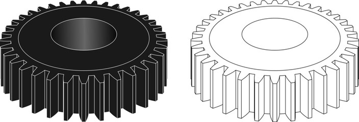 Spur gears or straight-cut gears icon set