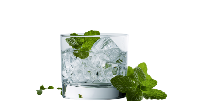 Refreshing Drink with Ice and Mint on Transparent BG