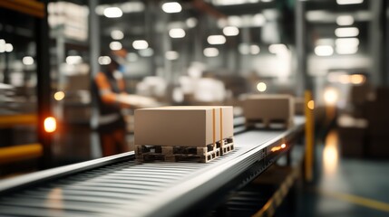 Obraz premium AI-powered robotic system handling packaging line in warehouse, advanced sensors,