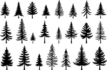 Naklejka premium Tree Pine, Fir & Deciduous Tree Icons vector bundle