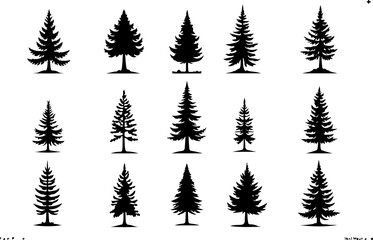 Naklejka premium Tree Pine, Fir & Deciduous Tree Icons vector bundle