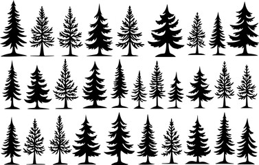 Obraz premium Tree Pine, Fir & Deciduous Tree Icons vector bundle