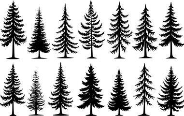 Naklejka premium Tree Pine, Fir & Deciduous Tree Icons vector bundle