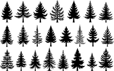 Naklejka premium Tree Pine, Fir & Deciduous Tree Icons vector bundle
