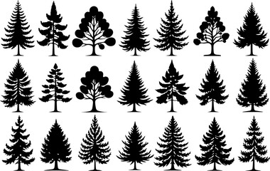 Naklejka premium Tree Pine, Fir & Deciduous Tree Icons vector bundle