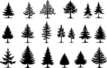 Naklejka premium Tree Pine, Fir & Deciduous Tree Icons vector bundle