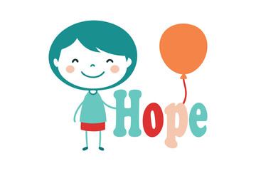 Smiling Child Holding ‘Hope’ Balloon – Clean Vector Art for Universal Children’s Day.
