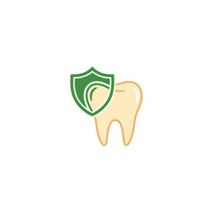 Dental protection icon illustrating healthy teeth with a natural green shield for strong oral care and wellness.