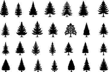 Naklejka premium Tree Silhouette Collection – Pine, Fir & Deciduous Tree Icons vector bundle