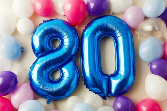 Celebrating a significant 80th birthday with colorful balloons