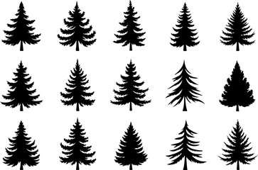Tree Silhouette Collection – Pine, Fir & Deciduous Tree Icons vector bundle