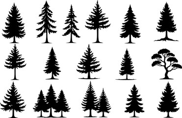 Tree Silhouette Collection – Pine, Fir & Deciduous Tree Icons vector bundle