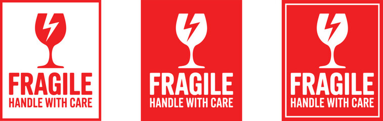 Fragile Handle With Care Shipping Label Icons Set