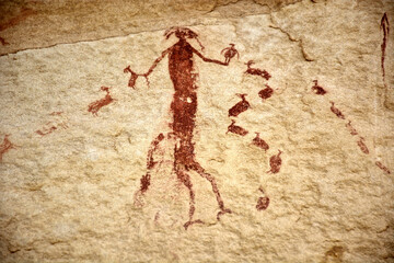 Ascending Sheep Panel Pictograph, Utah USA - Native American Petroglyphs on Sandstone	