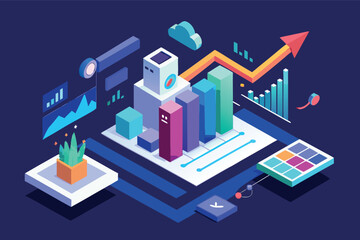 Visual representation of data analysis and growth trends using colorful bar graphs and charts for financial insights