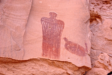 Hog Spring Pictograph Panel, Utah USA - Native American Petroglyphs on Sandstone	