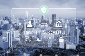 Successful transaction message showing secure payment. Payment confirmed, secured, payment...