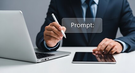 Business Professional Using Digital Pen and Tablet,  Prompt Input Concept