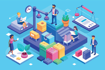 Obraz premium Business professionals engaging in various tasks in an office setting with a focus on legal themes and teamwork dynamics