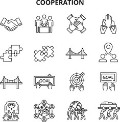 Naklejka premium “Cooperation & Teamwork Icons – Editable Outline Symbols for Goals, Unity & Collaboration”