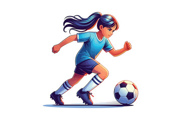 Young Girl Practicing Football Vector Illustration on White Background – Sporty Design