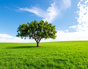 Obraz premium single tree standing in a vast grassy field