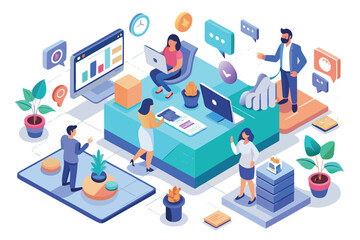 Team collaboration in a modern office environment with digital tools and structures