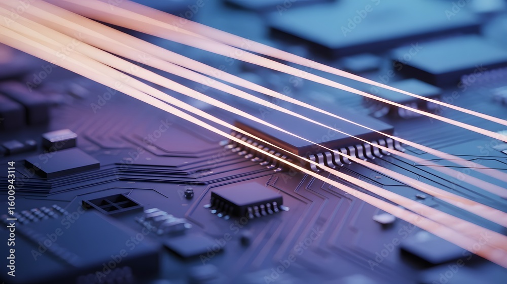 Aufkleber futuristic circuit board with glowing data streams representing high technology artificial intellige
