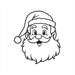 Cute Santa Claus Face Illustration Christmas Cartoon,Hand Drawn Santa Claus Head Outline Vector Art,Winking Santa Claus Face Sketch Holiday Design,Christmas Santa Claus Face Line Art Vector