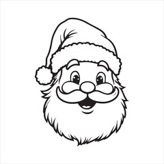 Cute Santa Claus Face Illustration Christmas Cartoon,Hand Drawn Santa Claus Head Outline Vector Art,Winking Santa Claus Face Sketch Holiday Design,Christmas Santa Claus Face Line Art Vector