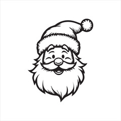 Cute Santa Claus Face Illustration Christmas Cartoon,Hand Drawn Santa Claus Head Outline Vector Art,Winking Santa Claus Face Sketch Holiday Design,Christmas Santa Claus Face Line Art Vector