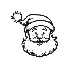Cute Santa Claus Face Illustration Christmas Cartoon,Hand Drawn Santa Claus Head Outline Vector Art,Winking Santa Claus Face Sketch Holiday Design,Christmas Santa Claus Face Line Art Vector