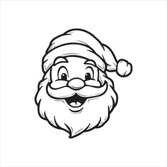 Cute Santa Claus Face Illustration Christmas Cartoon,Hand Drawn Santa Claus Head Outline Vector Art,Winking Santa Claus Face Sketch Holiday Design,Christmas Santa Claus Face Line Art Vector