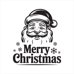 Merry Christmas Santa Claus Face with Snowflakes,Santa Claus Christmas Greeting Illustration,Hand Drawn Santa Claus with Merry Christmas Text,Cute Santa Face with Snowflakes Holiday Design