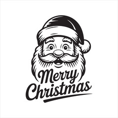 Merry Christmas Santa Claus Face with Snowflakes,Santa Claus Christmas Greeting Illustration,Hand Drawn Santa Claus with Merry Christmas Text,Cute Santa Face with Snowflakes Holiday Design
